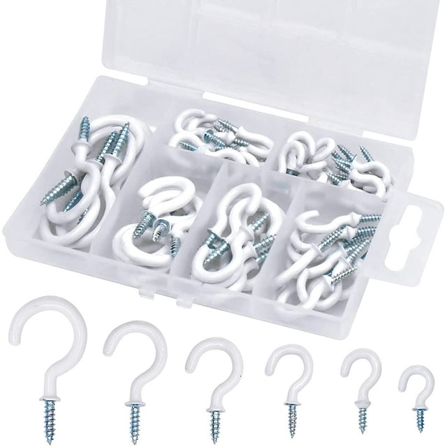 70 Pack Screw Hooks Assorted Ceiling Hooks Cup Hook Holder Kit Screw Hook Kit Cup Hooks Eye Hooks Ceiling Hooks
