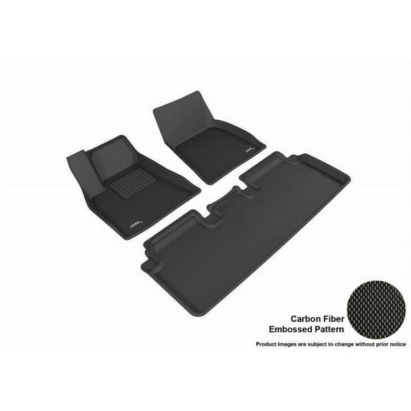 3D MAXpider 2012-2017 Fits Tesla Model S Kagu 1st Row 2nd Row Black Carbon Fiber Embossed Pattern Floor Mat L1TL00001509