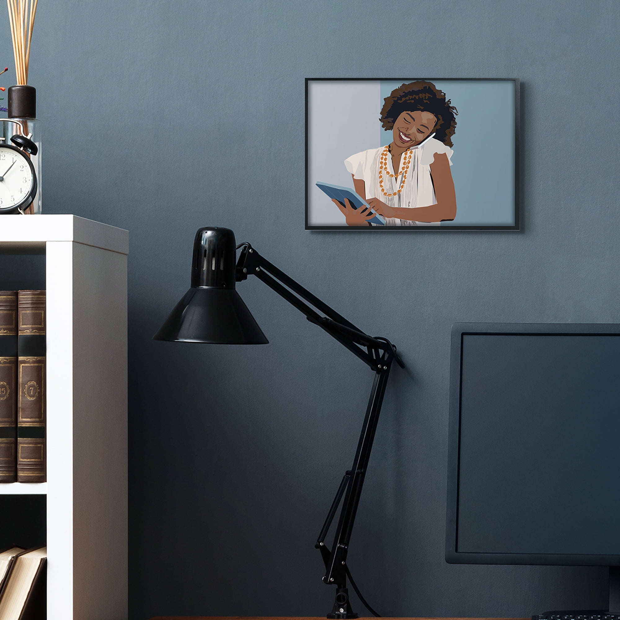 Stupell Industries Professional Woman With Tablet Office Portrait Novelty Painting Black Framed Art Print Wall Art, 11 x 14