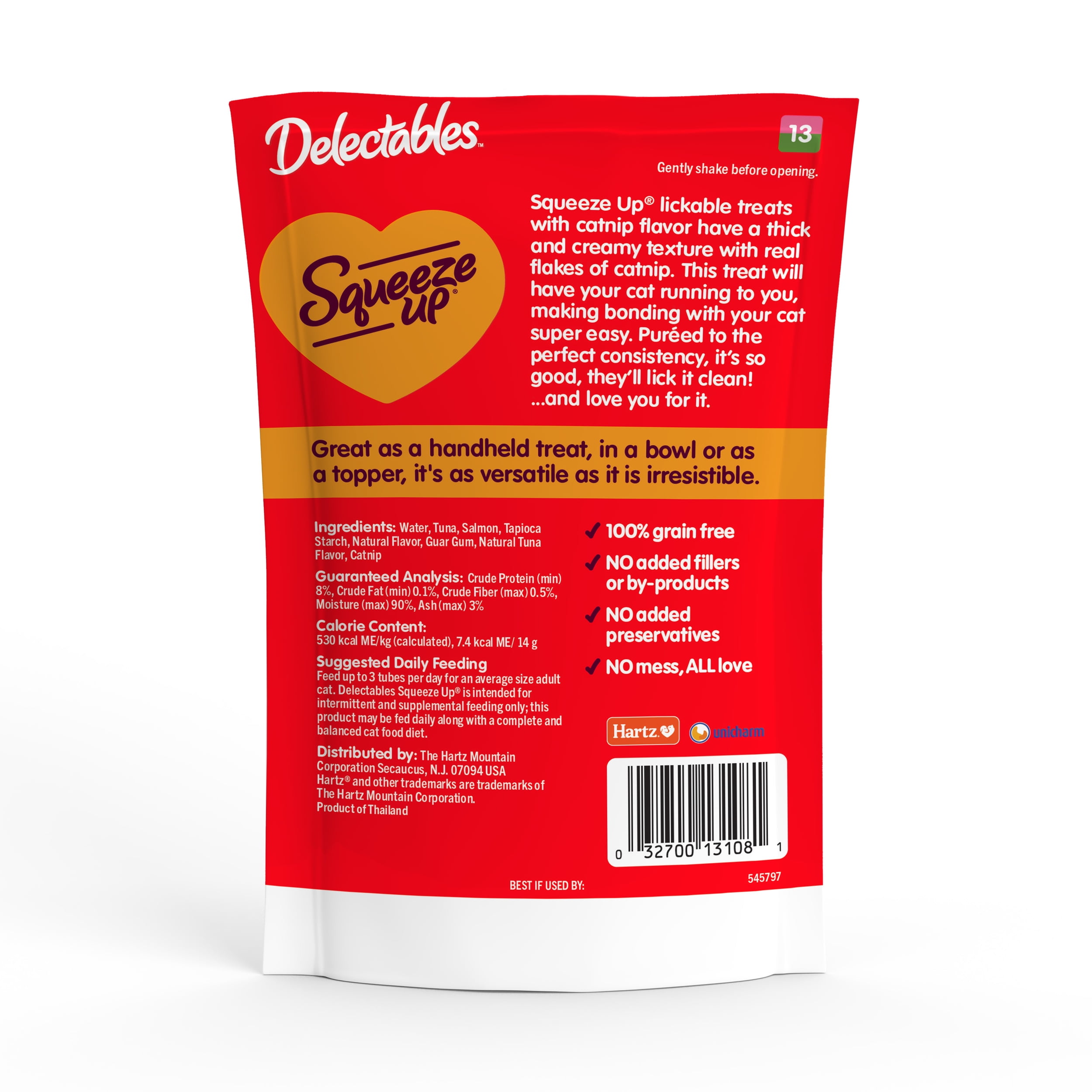 (2 pack) Hartz Delectables Squeeze Up Tuna & Salmon with Catnip Flavored Lickable Cat Treat, 4ct