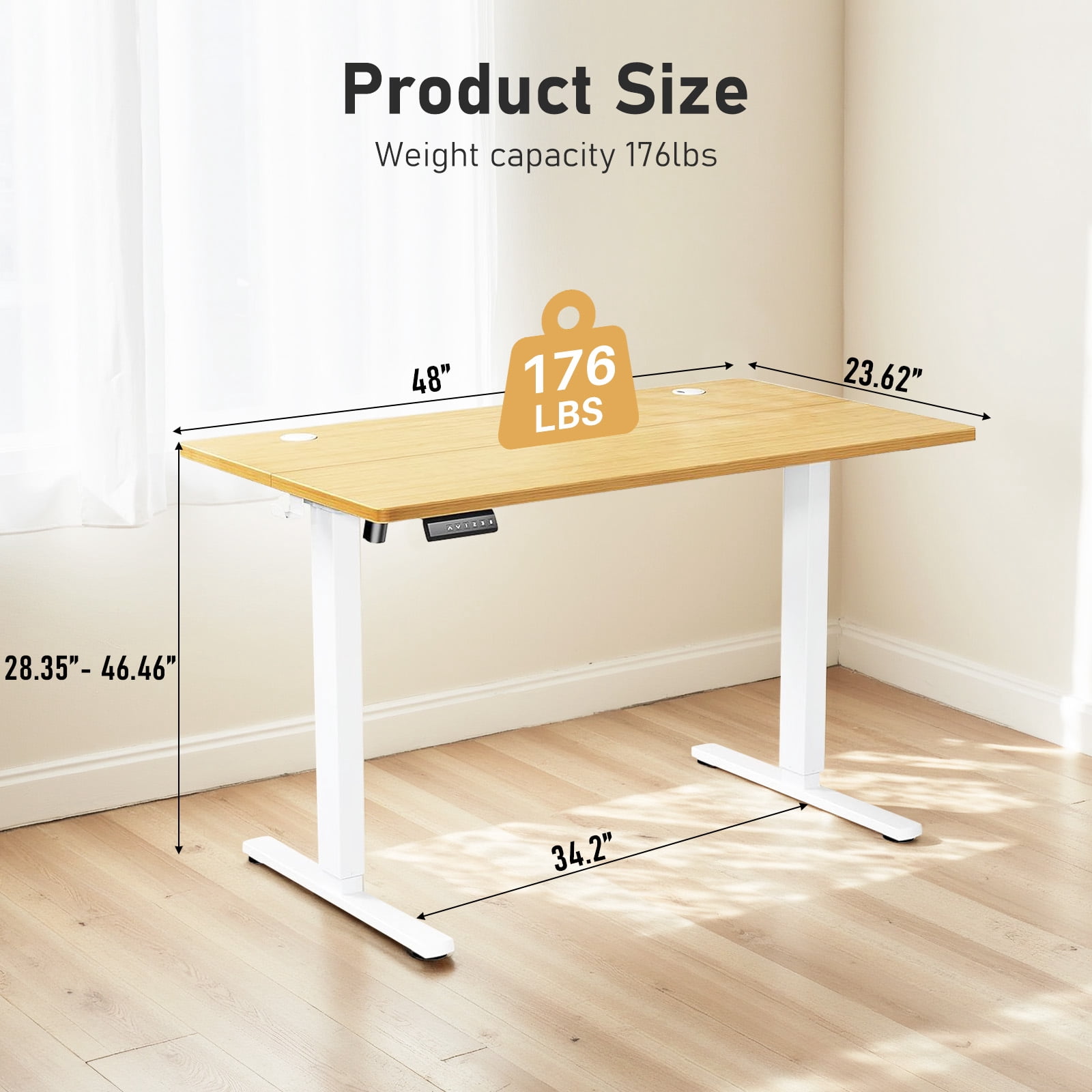 48" x 24" Electric Height Adjustable Standing Desk with Memory Presets, Ergonomic Sit-to-Stand Desk for Home Office, Natural