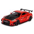 thumbnail image 1 of 1:24 Scale Nissan GTR Diecast Model Car with Pull-Back Rear Wheel, Sound & Light Effects (Activated by Front Wheel Press), Opening Hood/Doors/Trunk with Spoiler, Illuminating Headlights & Taillights, 1 of 5