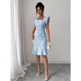 thumbnail image 4 of Elegant Jacquard Commuter Dress, Summer Floral Square Neck Knee-Length Dress for Women, 4 of 10