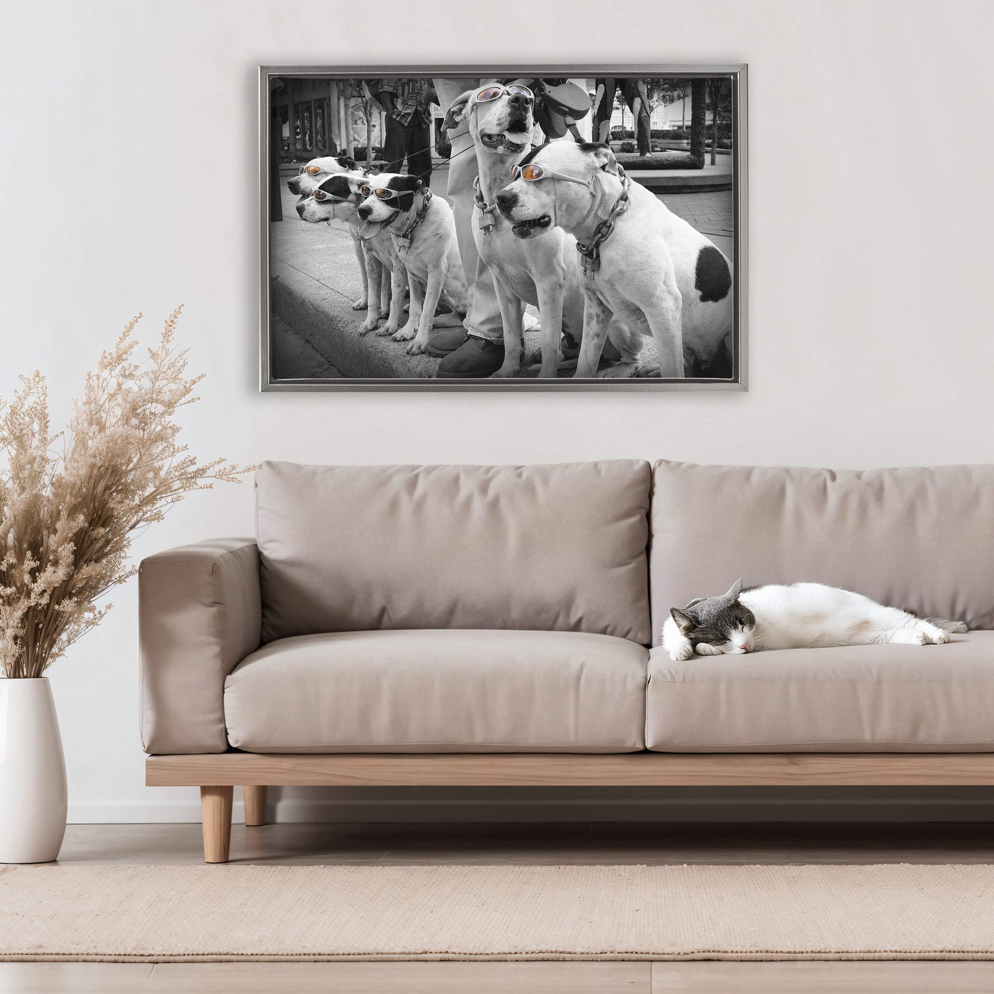 Stupell Industries Afternoon Stroll Pups Gray Framed Floater Canvas Wall Art, design by Scott Henderson