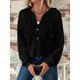 thumbnail image 5 of Sudadera con Capucha de Larga de Punto Gofre para Mujer, con Cordón, Botones, Cuello en V, Informal, con Capucha. Negro L, 5 of 9