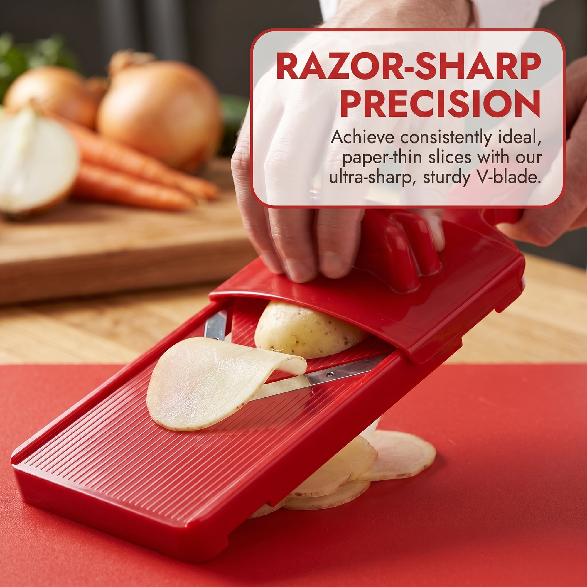 Unique Bargains Multifunctional Potato Slicer with Chopping Function Red 12.6"x3.9"