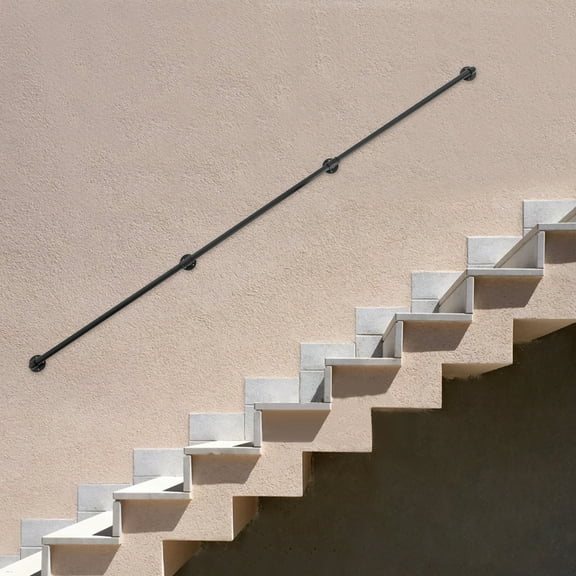 Wildnix Modern 9ft Metal Stair Handrail with Galvanized Steel Pipe, Cast Iron Bases, 3 Sections, for Indoor/Outdoor Use, Secure and Durable