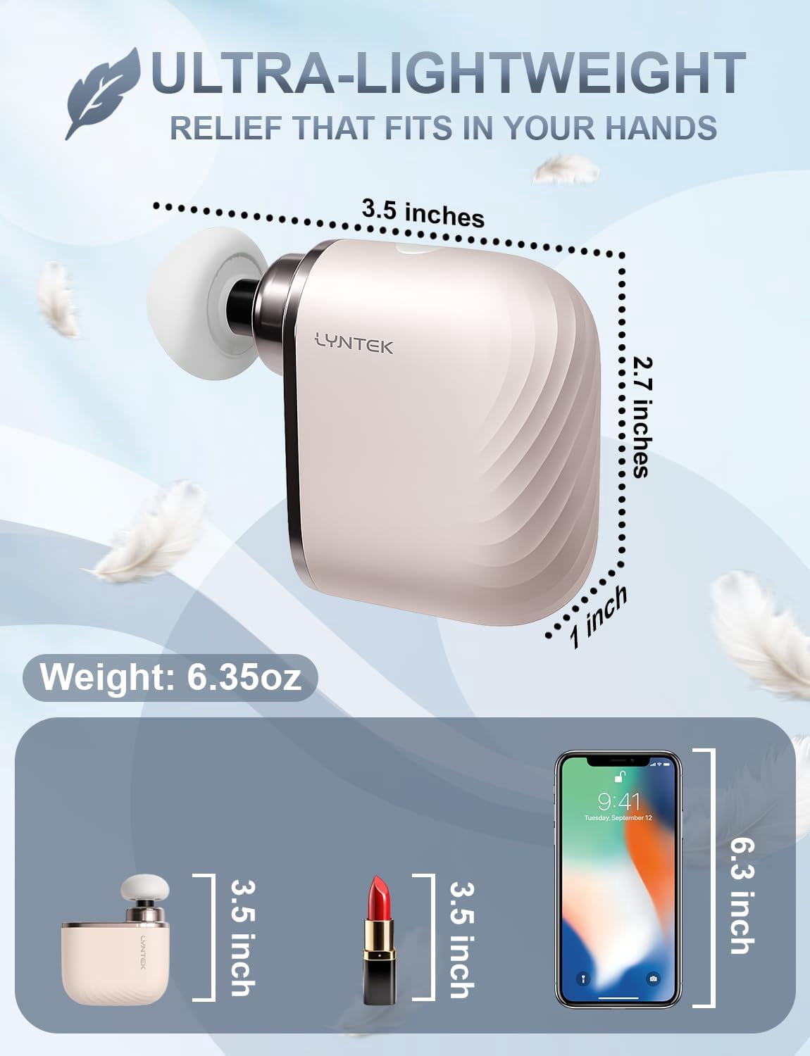 Mini Massage Gun - Small Handheld Muscle Massager with Percussion Deep Tissue, 5 Adjustable Vibration Frequency & 3 Interchangeable Heads - Portable Pocket Massage Gun for Gym, Travel, Office