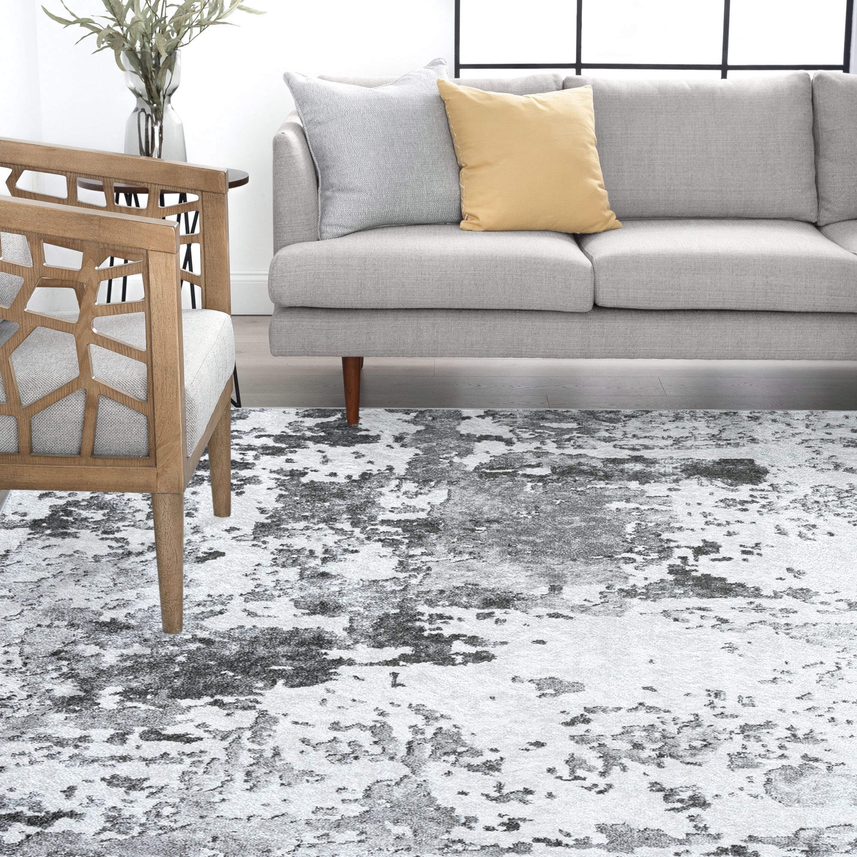 Contemporary 5x8 Area Rug (5'3'' x 7'3'') Abstract Gray, Gray Living Room Easy to Clean