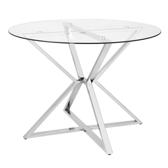 Furniture of America Poh Contemporary Round Glass Top Dining Table, Chrome