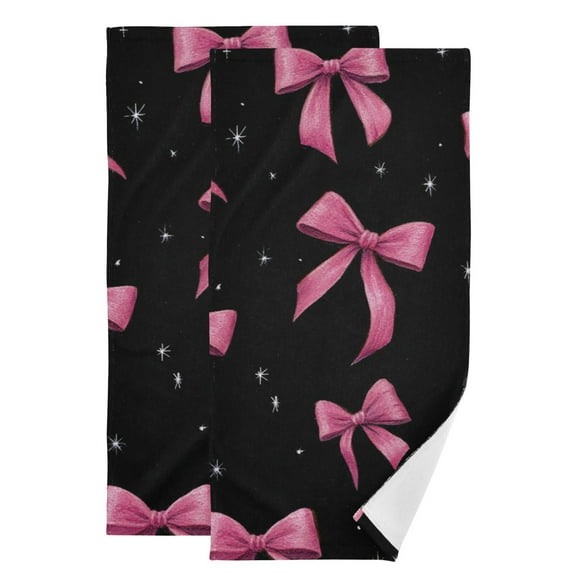 Pink Watercolor Bows Stars Black Background Hand Towel Absorbent Bath Towels for Bathroom Sports Gym 28" x 14" Set of 2