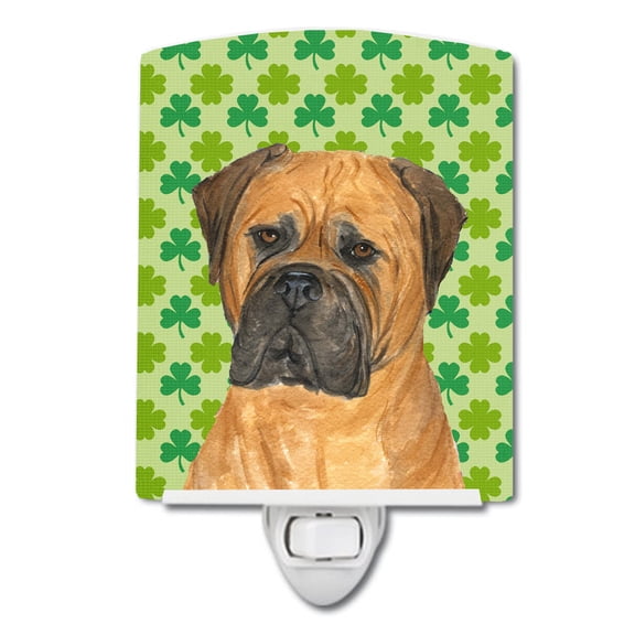 Caroline's Treasures SS4448CNL Bullmastiff St. Patrick's Day Shamrock Portrait Ceramic Night Light, 6x4x3", multicolor