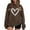 Brown, variant on Women's Multi-Color Heart Print Sweater - Warm Winter Casual Daily Wear