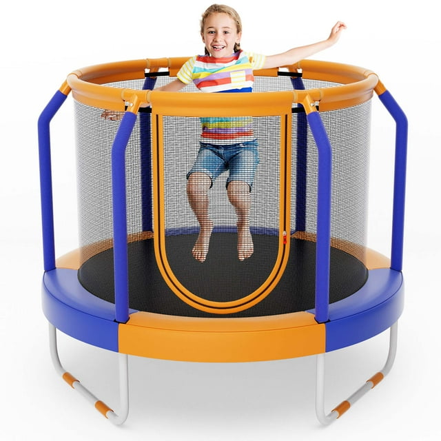 Costway Mini-Trampoline de 48 Pouces avec Enceinte, Cadre en Métal Robuste, Pattes en U, Orange