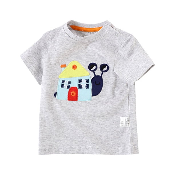 Gibobby Blusa Manga Larga Niños Verano niños pequeños niñas manga corta uso diario lindo estampado de dibujos animados camiseta Tops y transpirable(Gris, 12-18 Meses)