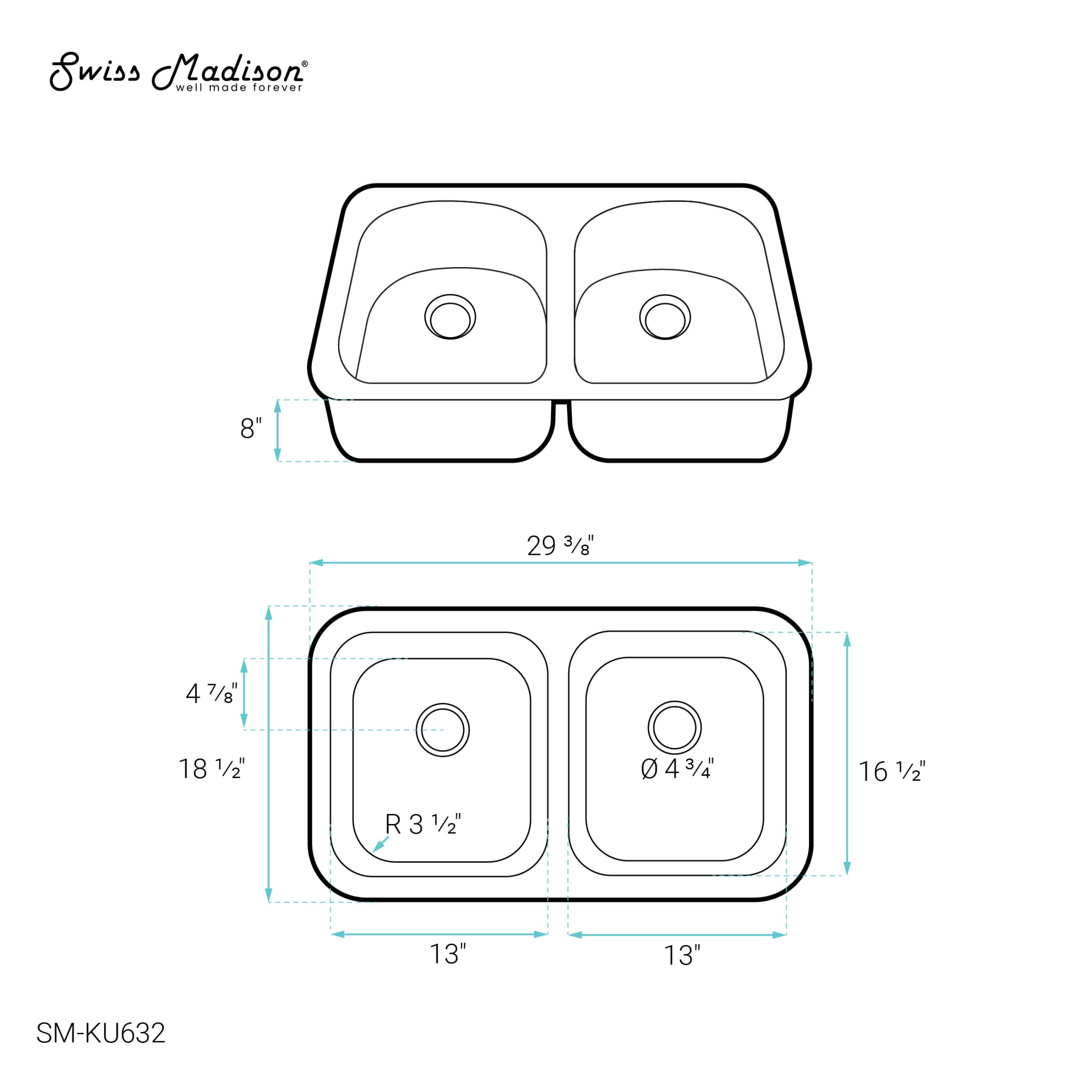 Toulouse 29 x 18 Stainless Steel, Dual Basin, Undermount Kitchen Sink
