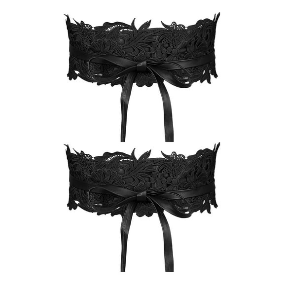 INSPIRE CHIC Women's 2Pcs Lace Wide Waist Belt Wrap Around Corset Belts Bowknot for Dresses Black Black 25.59-31.50"