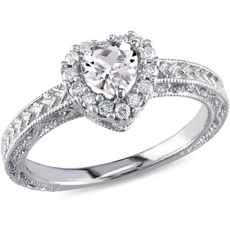 Miabella 3/5 Carat T.G.W. Created White Sapphire and 1/7 Carat T.W. Diamond Sterling Silver Halo Heart Engagement Ring