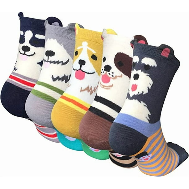 5 pares de calcetines divertidos con diseño de animales para mujer, con diseño de gato y perro, talla única.