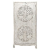 Tall Antique Armoire - White Solid Wood Storage Cabinet - 2 Door Wardrobe - Home Decor