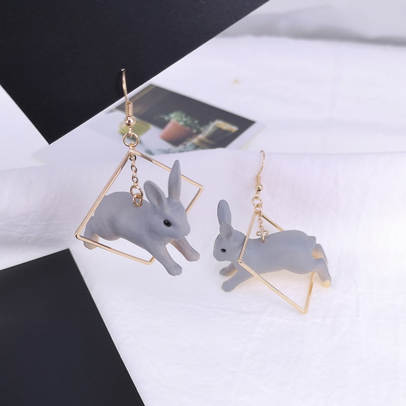 Women Lovely Rabbit Animal Geometric Square Drop Dangle Earrings Jewelry  ZR