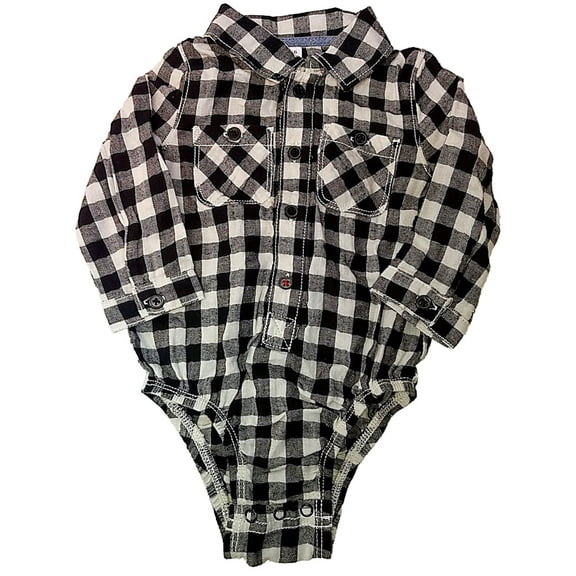 Infant Boys Black & Cream Plaid Long Sleeve Bodysuit Cotton Baby Creeper 6/9m