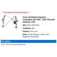 thumbnail image 2 of Front Left Window Regulator - Compatible with 2000 - 2006 Chevy Suburban 1500 2001 2002 2003 2004 2005, 2 of 2