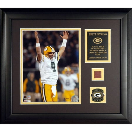 NFL - Brett Favre Green Bay Packers Framed 8x10 Photograph with Football Piece and Descriptive Plate