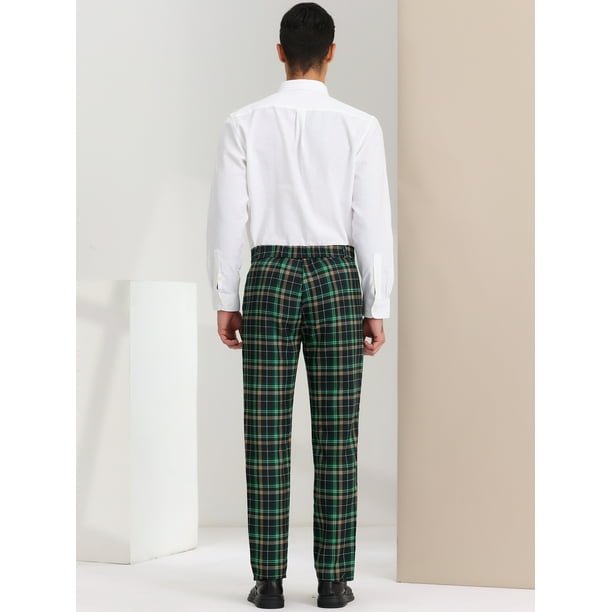 Pantalones de tela escocesa para hombre ajuste regular parte delantera plana trabajo baile de graduacion pantalones a cuadros Verde marino S Lars Amadeus Pantalones Walmart en linea