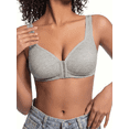 thumbnail image 2 of VEOFUX Women's Wireless Front Closure Bra - Seamless Ribbed Knit Comfort Bra with Wide Straps, No Underwire Support Bralette for Everyday Wear, Gray, 2 of 10