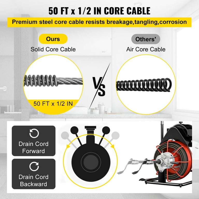 VEVOR 50 Ft x 1/2 Inch Drain Cleaner Machine fit 1 Inch (25mm) to