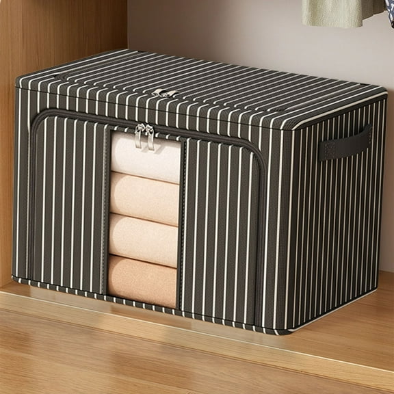 Storage Containers with Lids, Hwkond Upgrade Your Storage Solutions With Our Striped Oxford Cloth Storage Box Steel Frame Foldable Design For Clothes And Bedding,Black