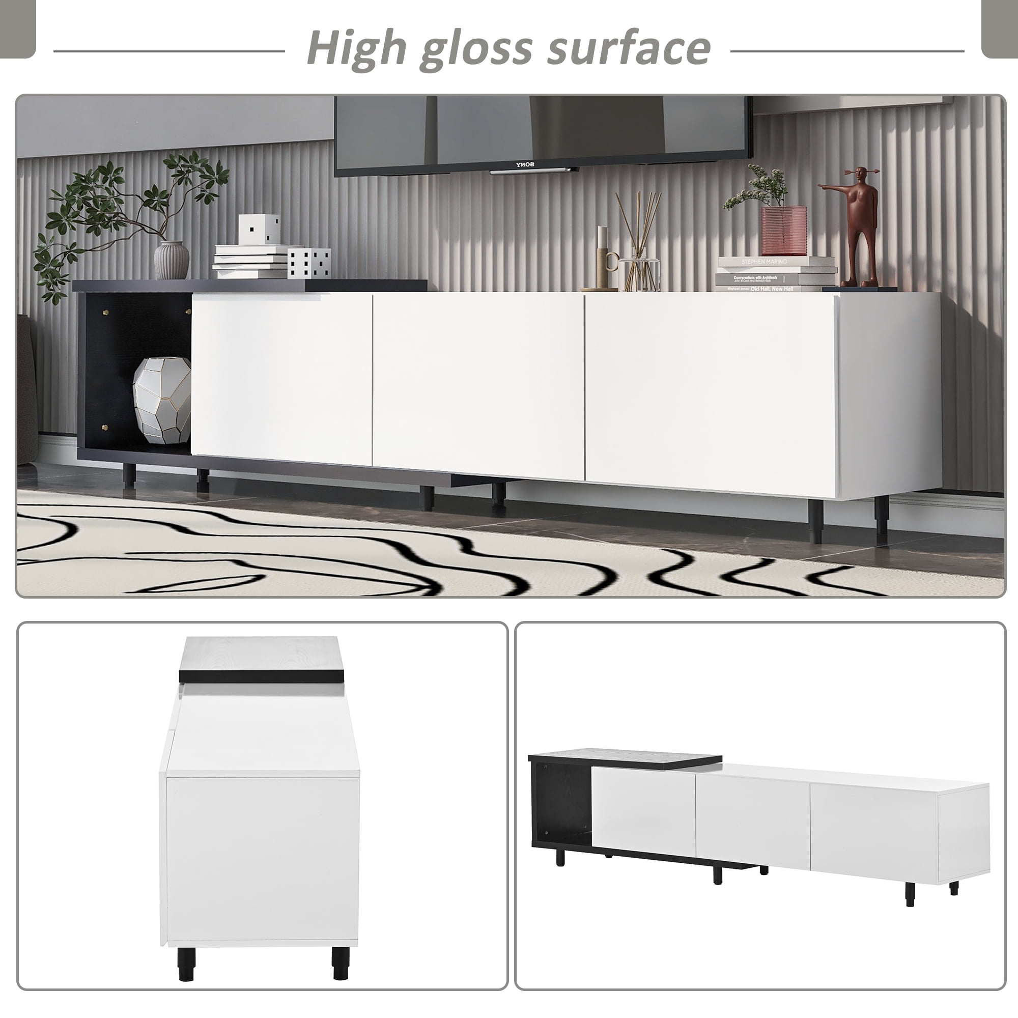 DEALTOPS Modern TV Stand with Large Drawers and Open Compartment for TVs up to 80'' - White