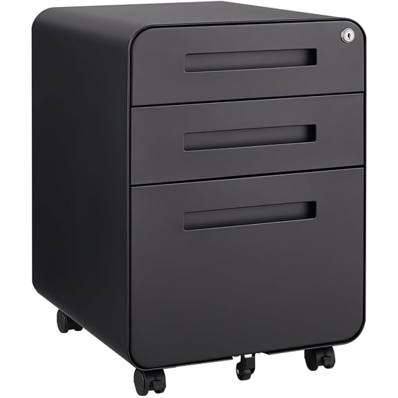 3 Drawer Mobile File Cabinet with Lock, Under Desk Metal Filing Cabinet for Home Office, Under Desk Storage with 5 Wheels for A4/Letter/Legal Size, Fully Assembled