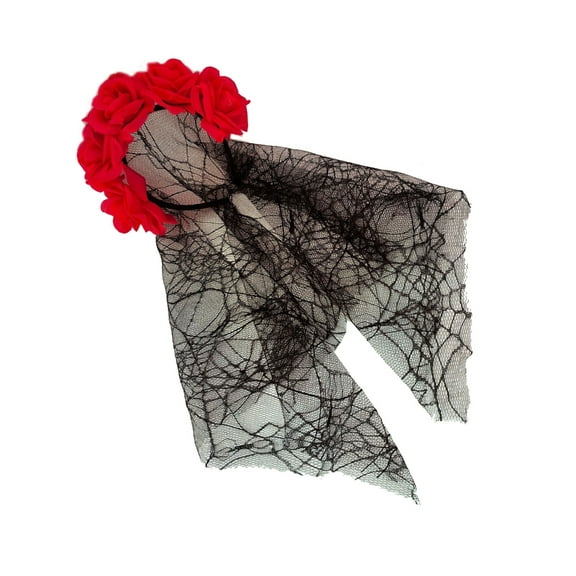 Aellinatey Flower Lace Veil Headbands Adult Spooky Hairband Halloween Themed Headband