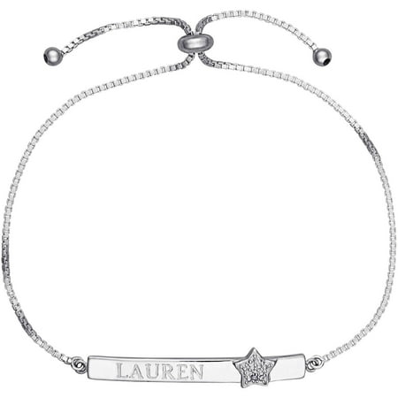 Personalized Planet Diamond Accent Sterling Silver Engraved Bar Adjustable Star Bracelet