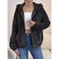 thumbnail image 6 of Women Fuzzy Fleece Jacket Zip Up Oversized Winter Warm Sweatshirt Hoodies Black XXL, 6 of 9
