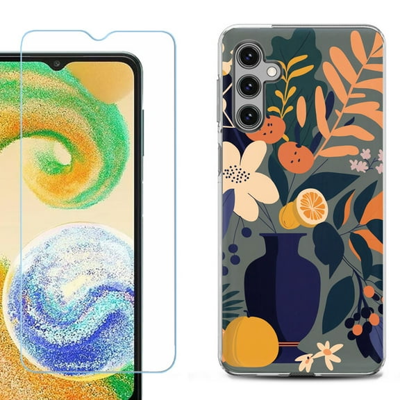 OneToughShield ® for Samsung Galaxy A14 5G Phone Case, with Tempered Glass Screen Protector, Fashion Cover Case - Flower Art