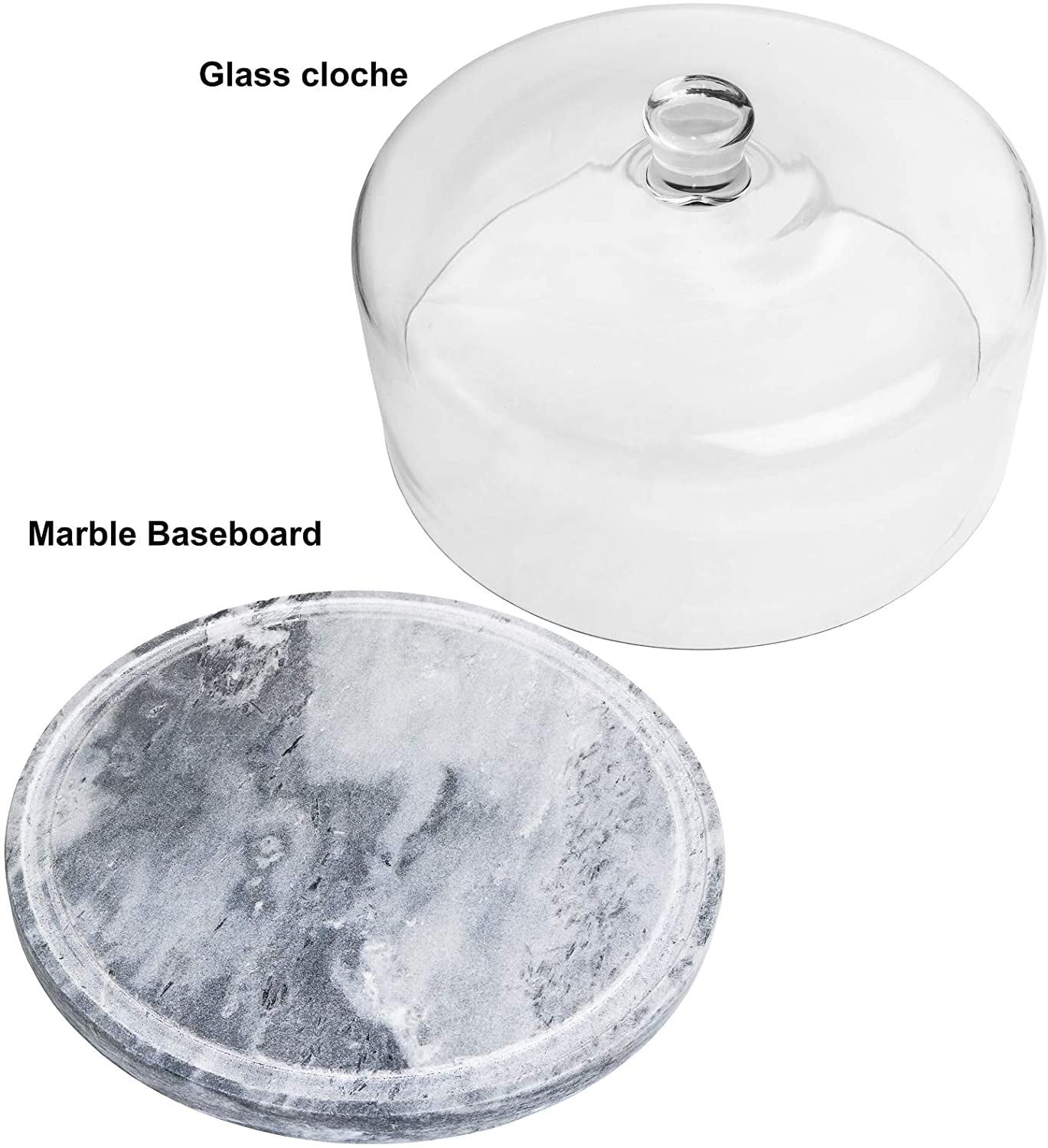 8.7 In Marble Cake Stand w/ Glass Cover Dome Multifunctional Serving Platter 