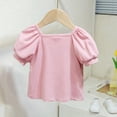 thumbnail image 6 of hotojiny Toddler Baby Girls Blouse Kids Girl Square Collar Bow T Shirts Summer Short Sleeve Casual Tops Infant Clothes 6 M-8 T, 6 of 7