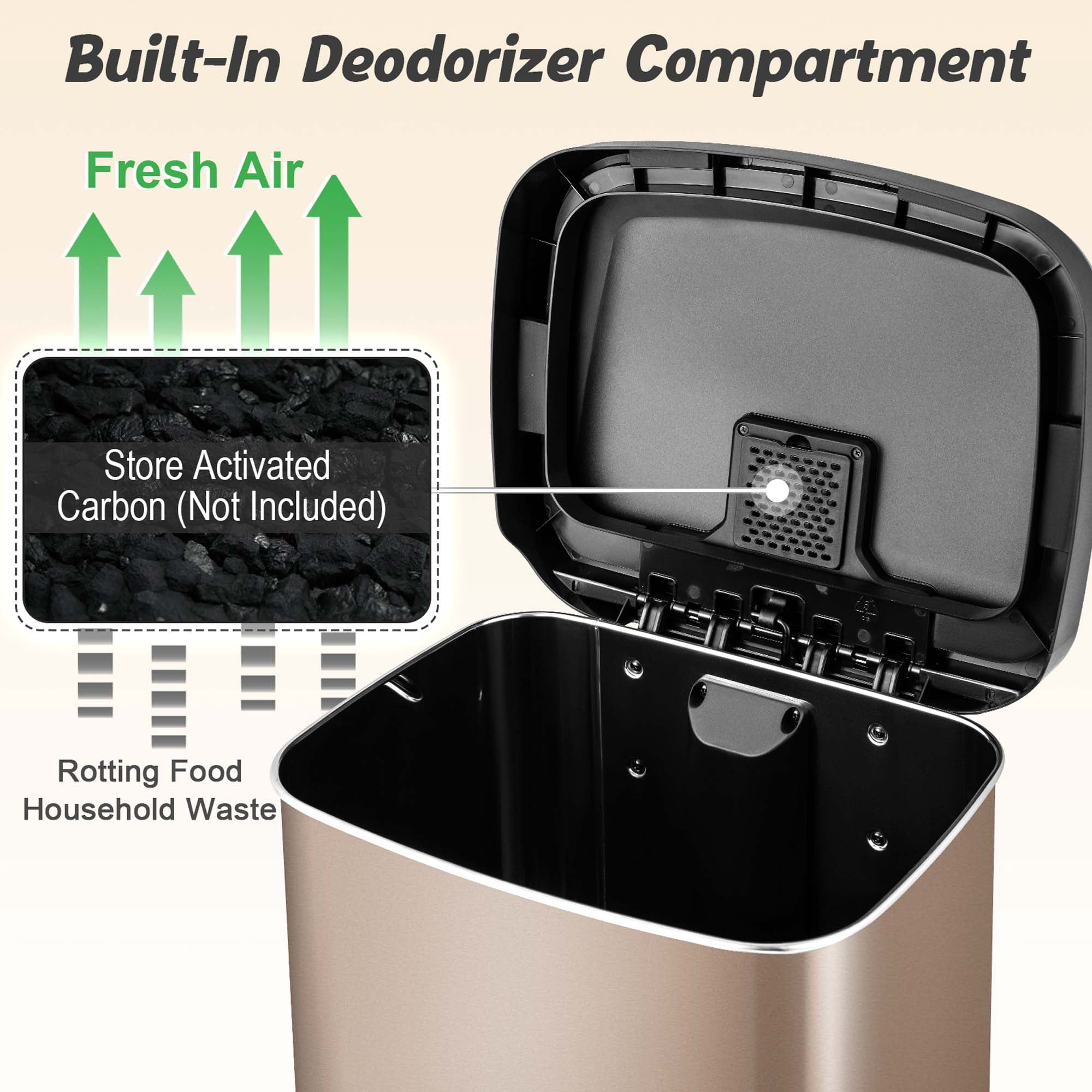 Costway 13.2 Gallon Step Trash Can Stainless Steel Airtight Garbage Bin for Home Kitchen Golden