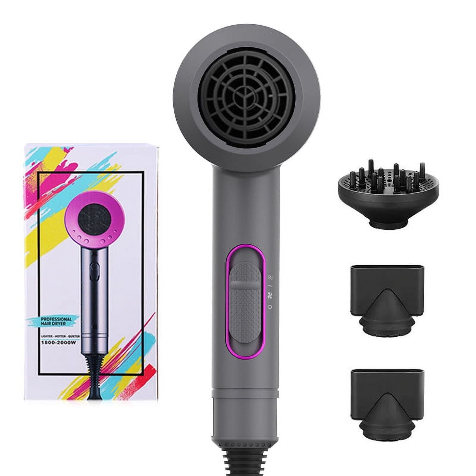Hair Dryer Portable Electric Blow Dryer Professional Ionic HairDryer Low Noise with 2 Concentrator Nozzle 1 Diffuser Attachments,Travel Hair Dryer, Lightweight Travel (Gray/Rose Red)