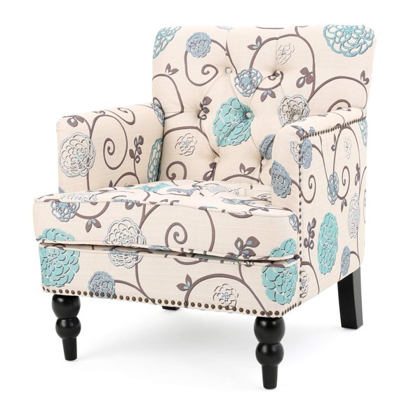 Christopher Knight Home 299127 Floral Fabric Tufted Club Chair White/Blue