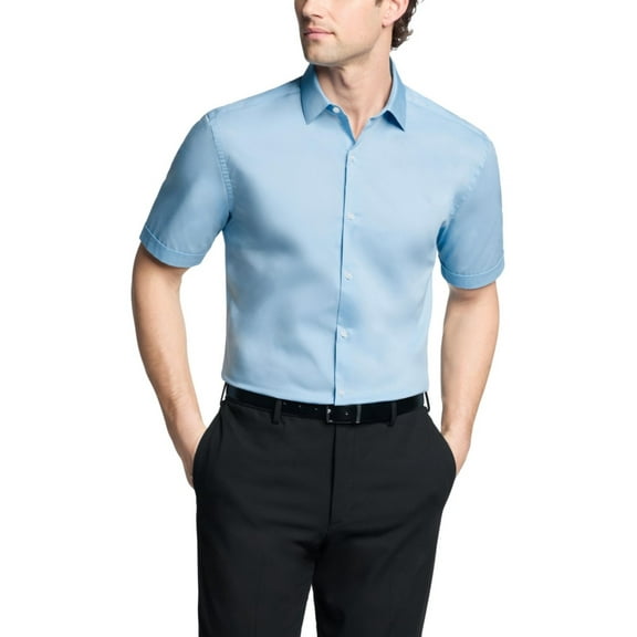 Van Heusen Mens Slim fit Short Sleeve Button-Up Shirt XS Light Blue Solid