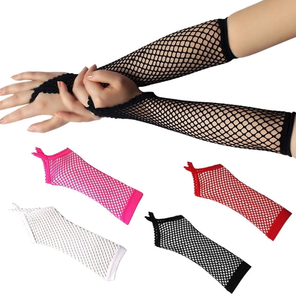 QHFBli 3PC Fingerless Long Fishnet Gloves Black Elbow Length Mesh Gloves Rave Prom Accessories for Women