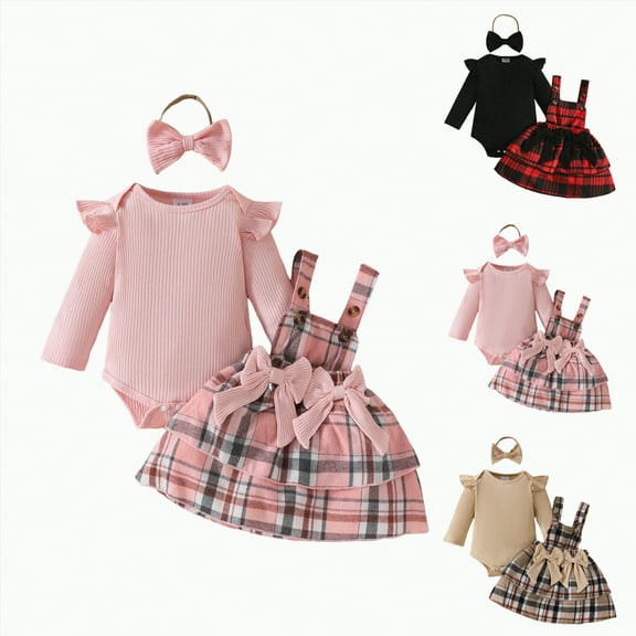 eczipvz Toddlers Girls Clothing Baby Girl Christmas Clothes Plaid Outfits Long Sleeve Romper Overall Skirt Dress Cute Outfit(Pink,6-9 Months)