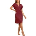 thumbnail image 2 of INSPIRE CHIC Women's Pajamas V-Neck Nightshirt Loungewear Ruffle Short Sleeve Nightgowns M Red, 2 of 4