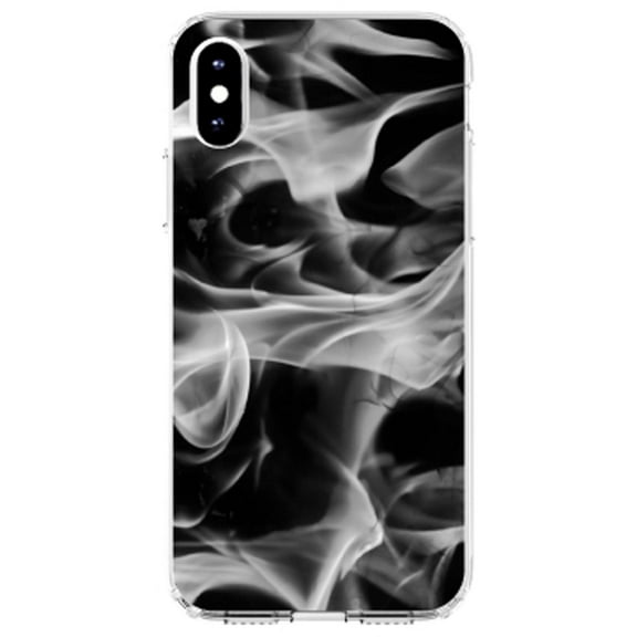 DistinctInk Clear Shockproof Hybrid Case for iPhone X / XS (5.8" Screen) - TPU Bumper, Acrylic Back, Tempered Glass Screen Protector - Grey Black Flame Fire - Printed Image of Fire