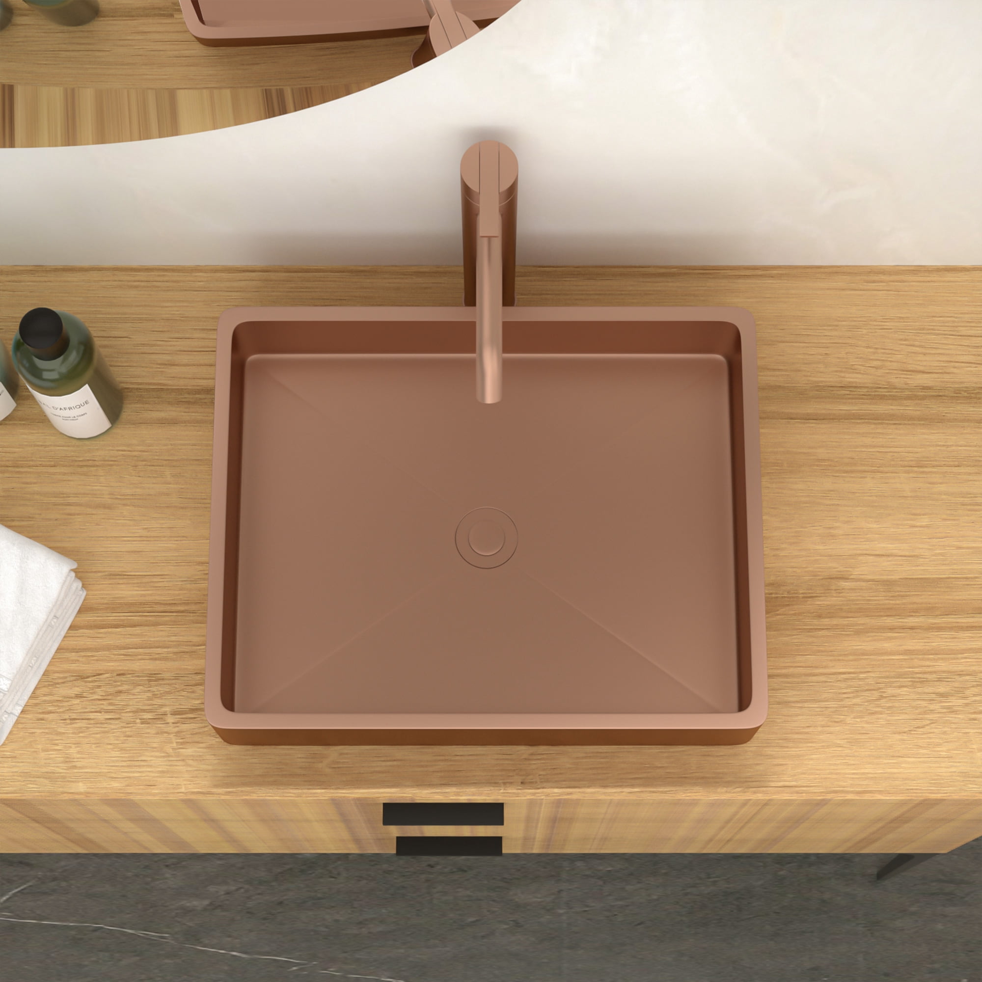 19"x15" Rectangular Rose Gold Stainless Steel Bathroom Sink with Pop Up Drain