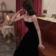 thumbnail image 1 of Summer Women Elegant Spaghetti Strap Midi Black Velvet Dress Sexy Prom Evening Party Birthday Club Fashion ClothingS Gao Jinjia LED, 1 of 2